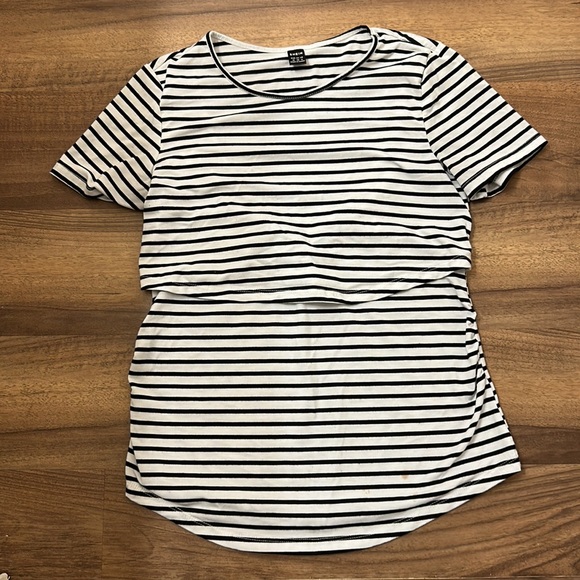 HEIN BASICS Maternity Striped Curved Hem Nursing Top M - Picture 4 of 4